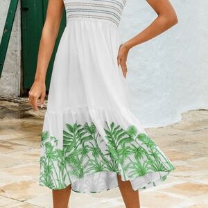 White and Green Sleeveless Dress